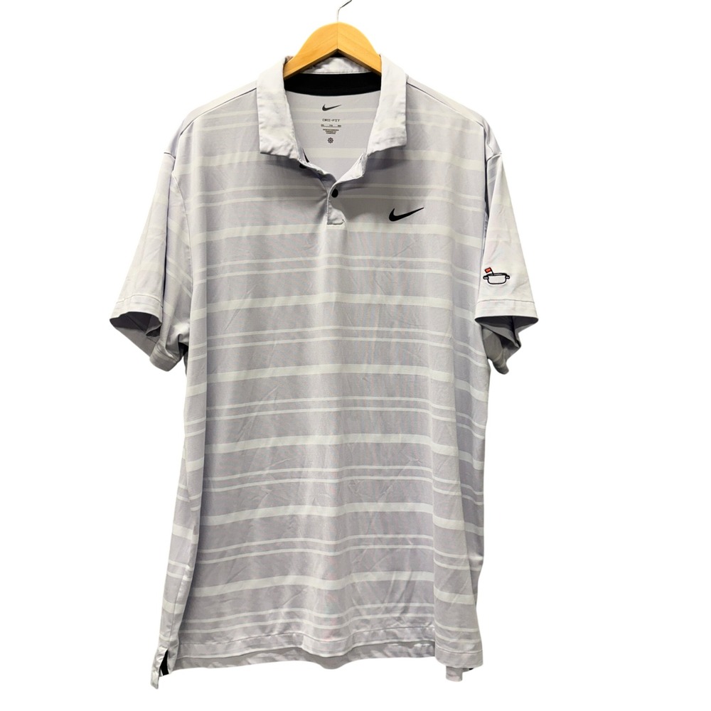 Nike Polo Mens XXL Dri-Fit Victory Striped Purple Gray White Golf Logo‎ Sleeve